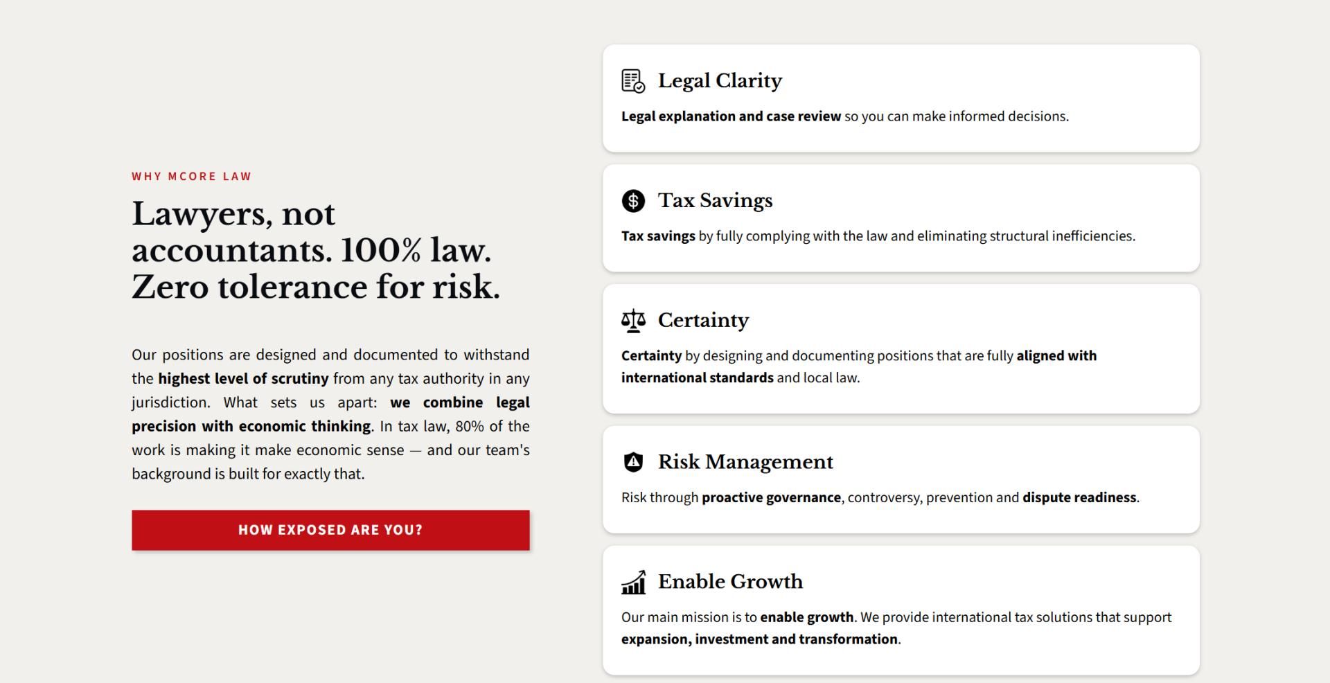 MCore Law — services and audience routing